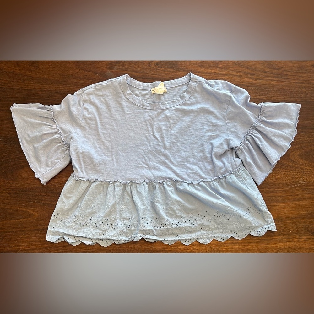 Altar'd State Pale Blue Short Sleeve Peplum Eyelet Top